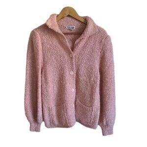 Vintage 1980s Adele Joyce Wool Knit Sweater Cardigan Cozy Fuzzy Medium